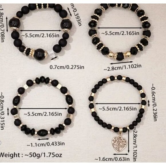 Luxurious Gold‎ & White Beaded Bracelet Set With Heart Charm - Picture 2 of 2